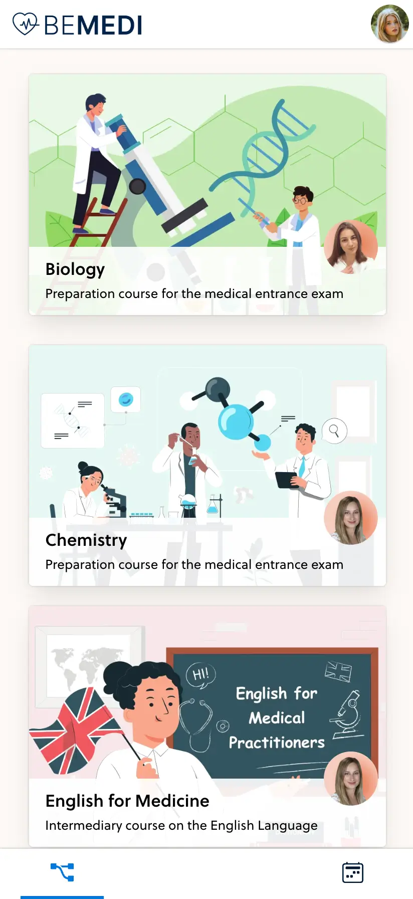 Screenshot of the Medimentor online learning platform preparing you for medical university entrance exams in Europe